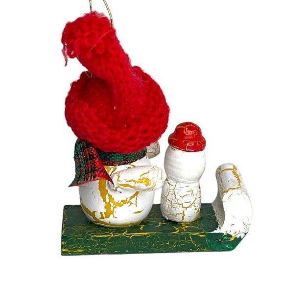 Vintage Wooden Snowmen Sledding Christmas Ornament - Picture 7 of 10